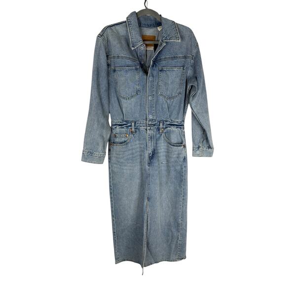 Levis Denim Midi Shirt Dress Long Sleeve Standard Fit Casual Classic Blue Sz 28 - Picture 4 of 14